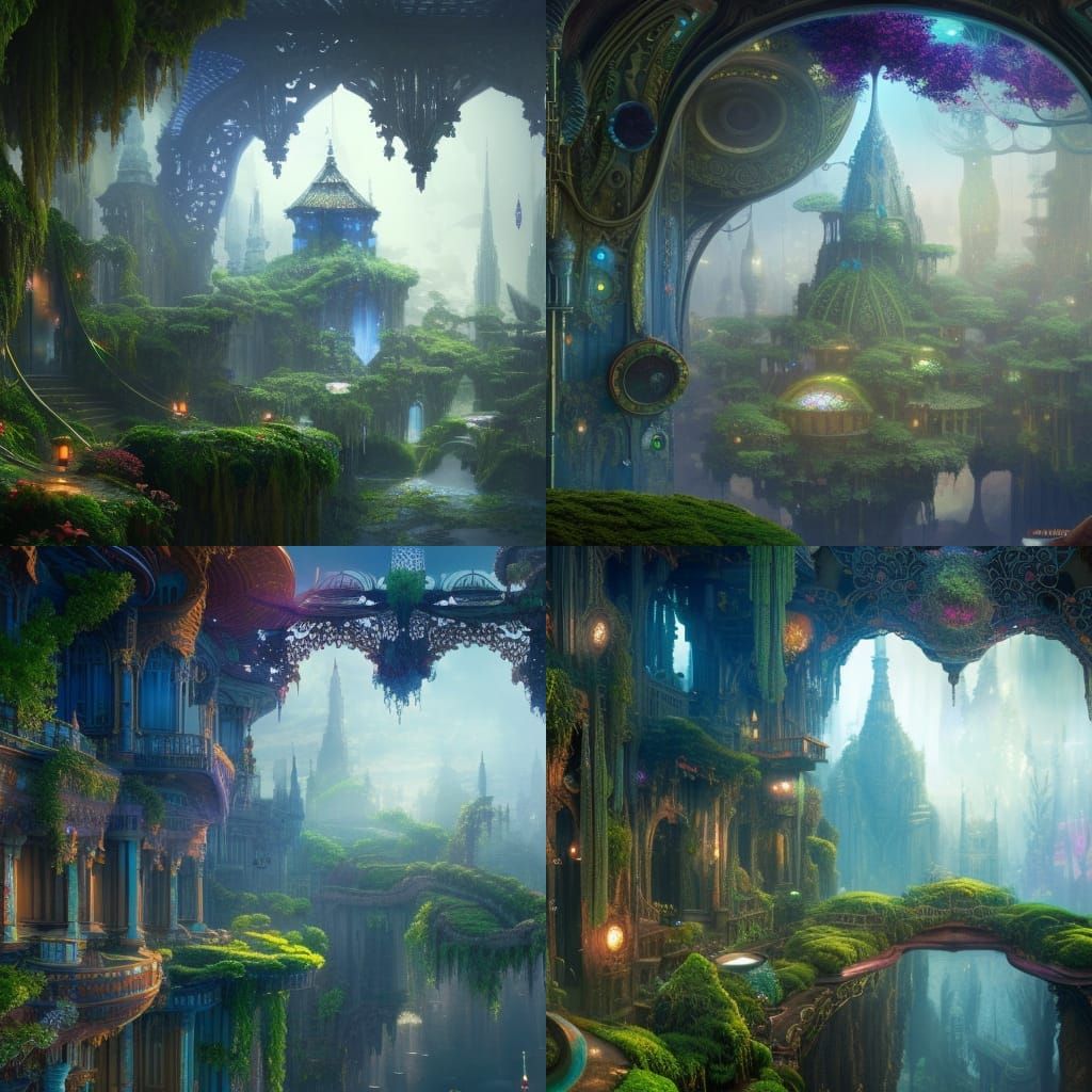 Futuristic Solarpunk House with Flower Garden in Ornate Styl...