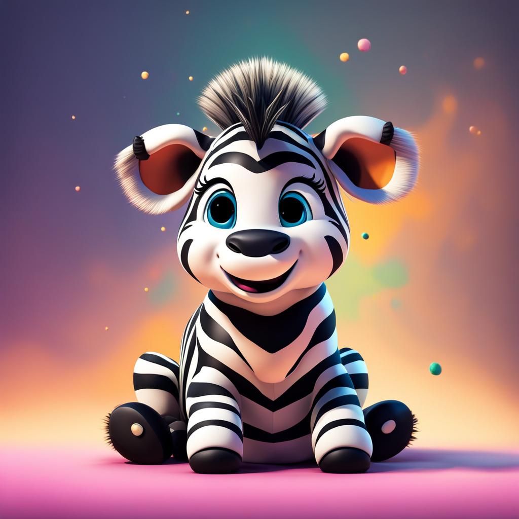 Cute Baby Zebra in Watercolor Style