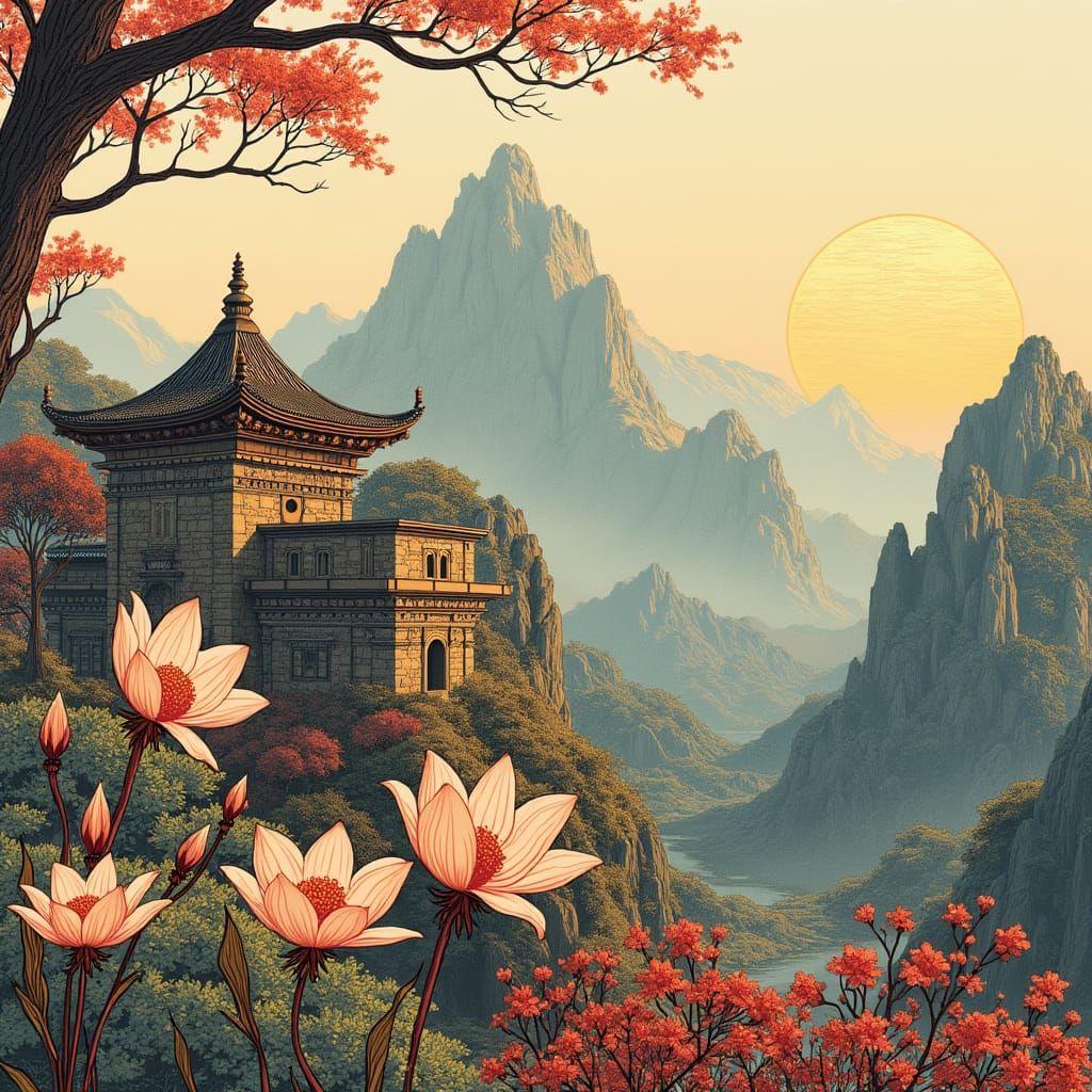 Walnut Oil Packaging Design: Mystical Landscape Illustration