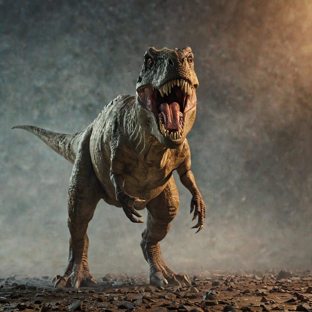 Hyperreal T. Rex Dinosaur at Nighttime Watering Hole in Phot...