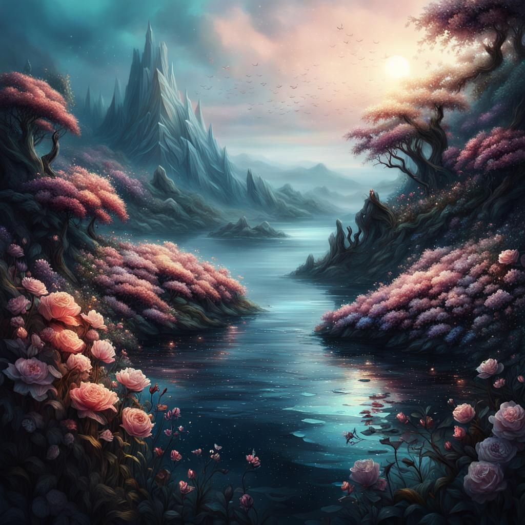 Fantasy Evening Landscape in Digital Painting Style