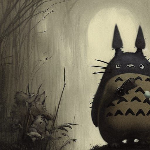 Totoro in Dark Gothic Horror Style