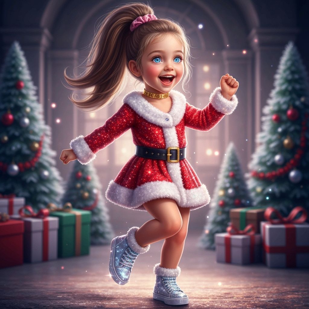 Joyful Child in Santa Outfit Dances Energetically