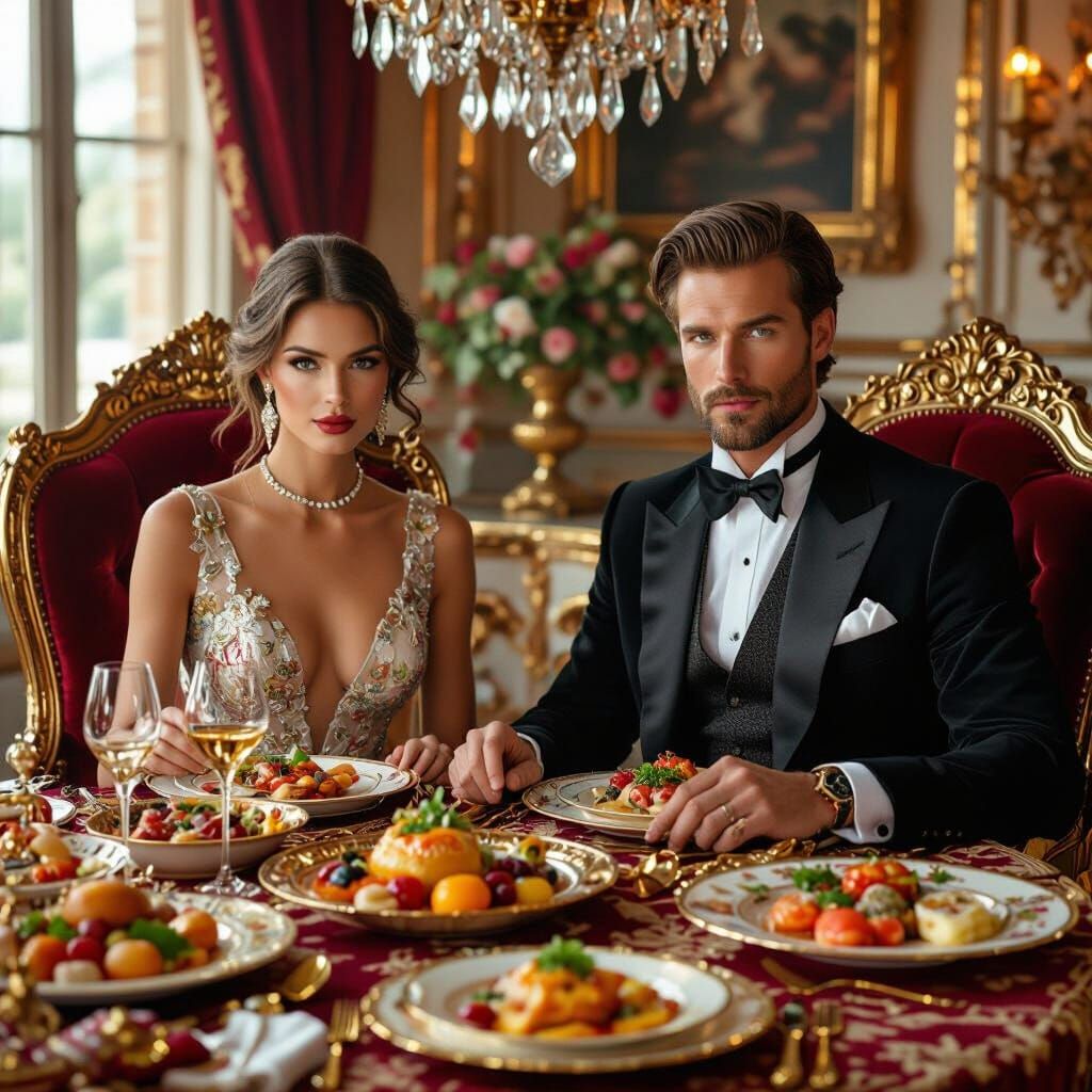 Romantic Dinner Date in Hyperrealistic Maximalist Style
