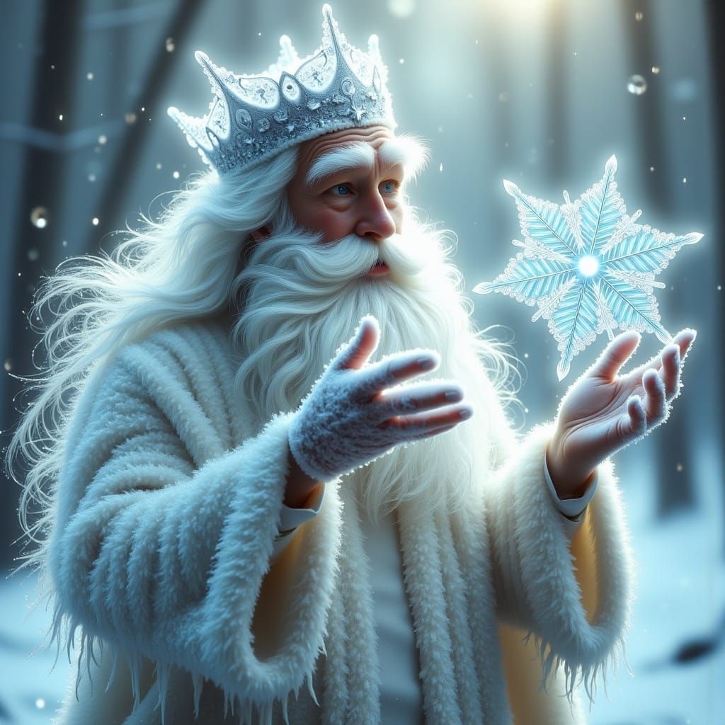 Regal Grandfather Frost Designs Snowflakes in Winter's Whisp...