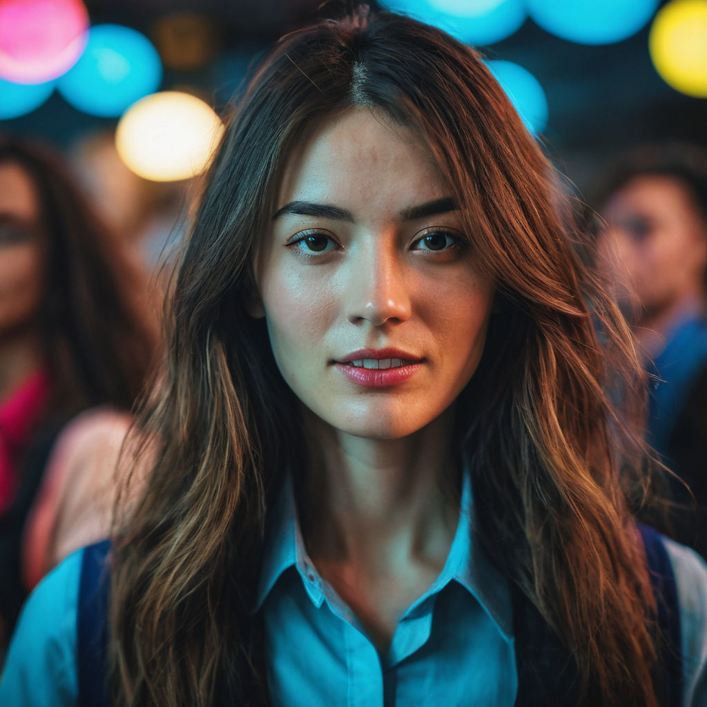 Cinematic Portrait of a Fair Educator in a Bustling School