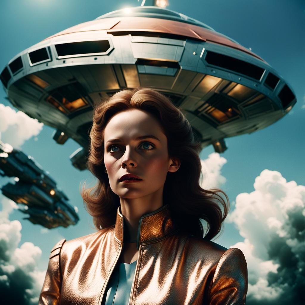 Metallic Starship Soars Through Cloudy Sky