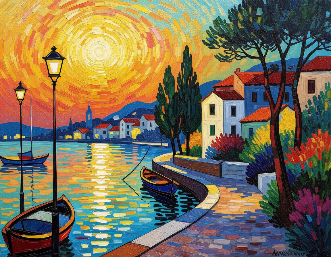 Neo-Impressionist Landscape Painting in Modern Style