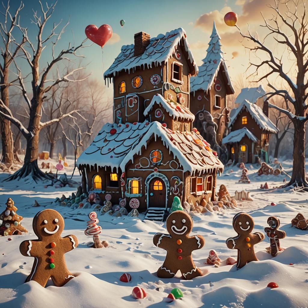 Gingerbread Family's Ruined Candy Castle in Vibrant Post-Apo...