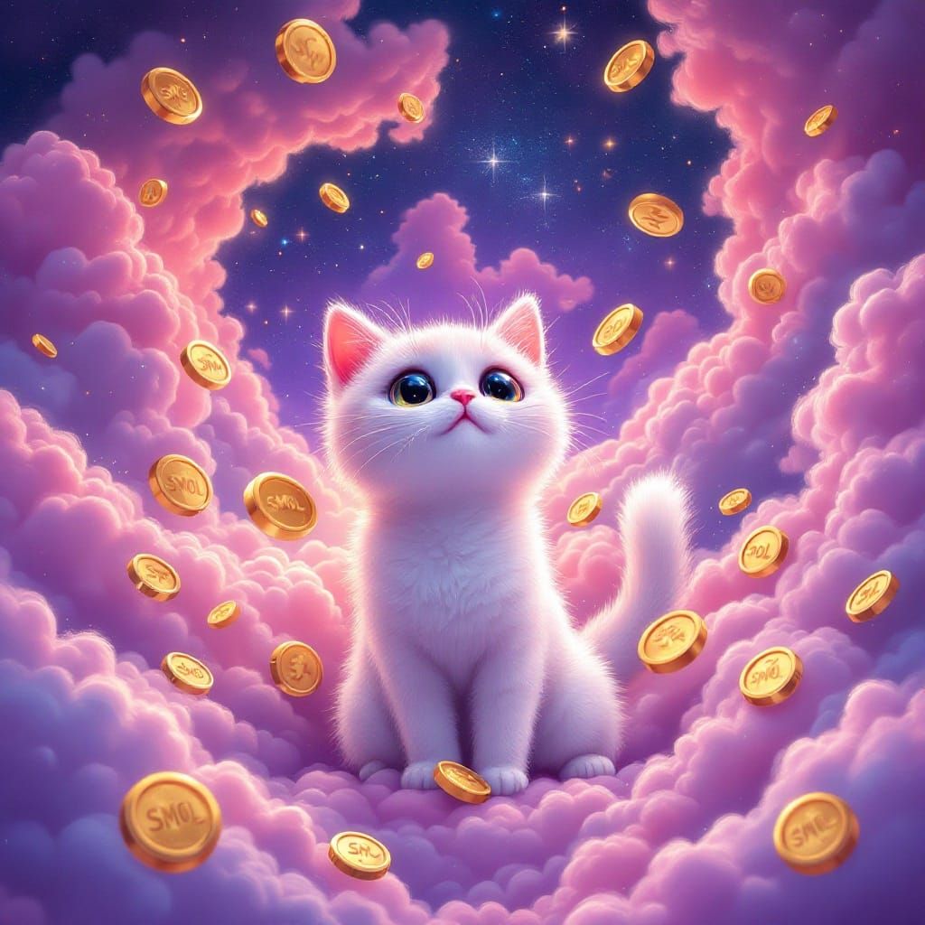 Whimsical Cat in Cosmic Gold Rush