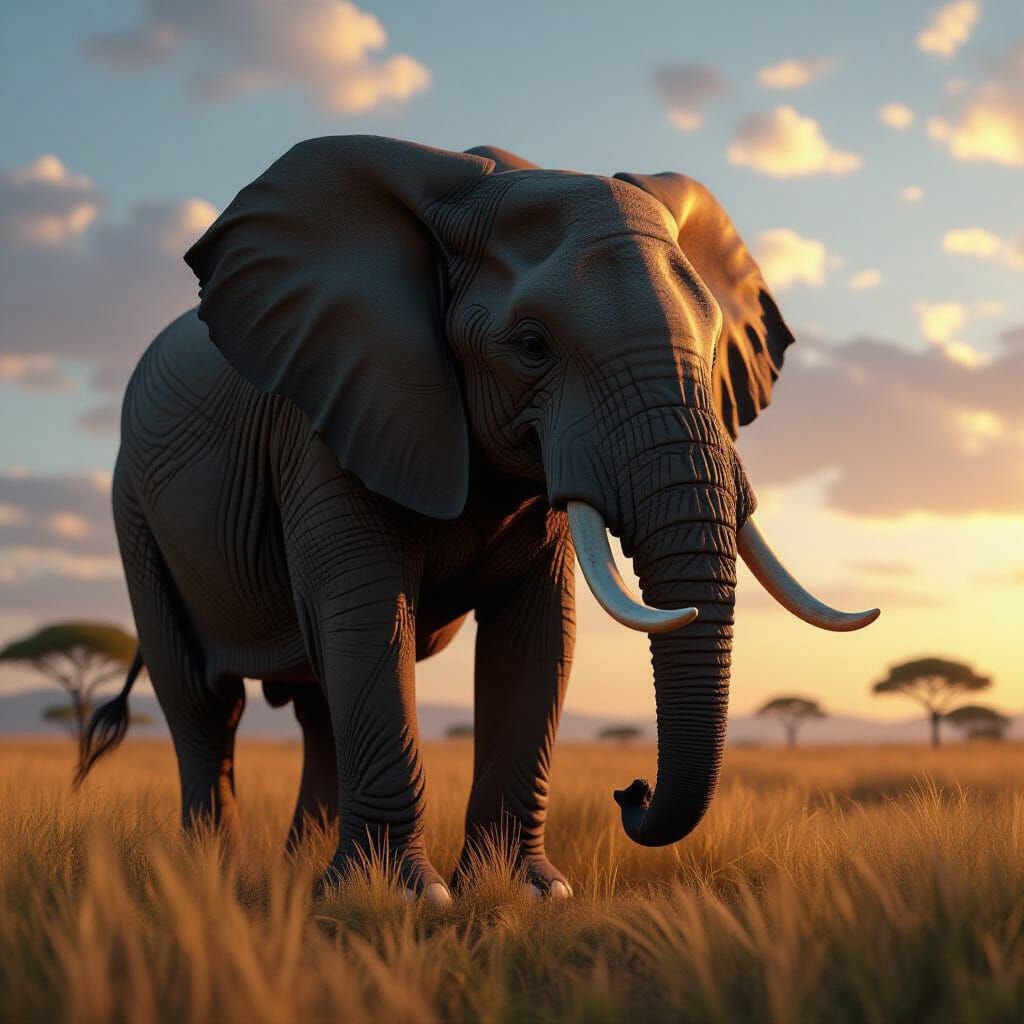 Elephant Shadow Savanna Portrait in Art Nouveau Style