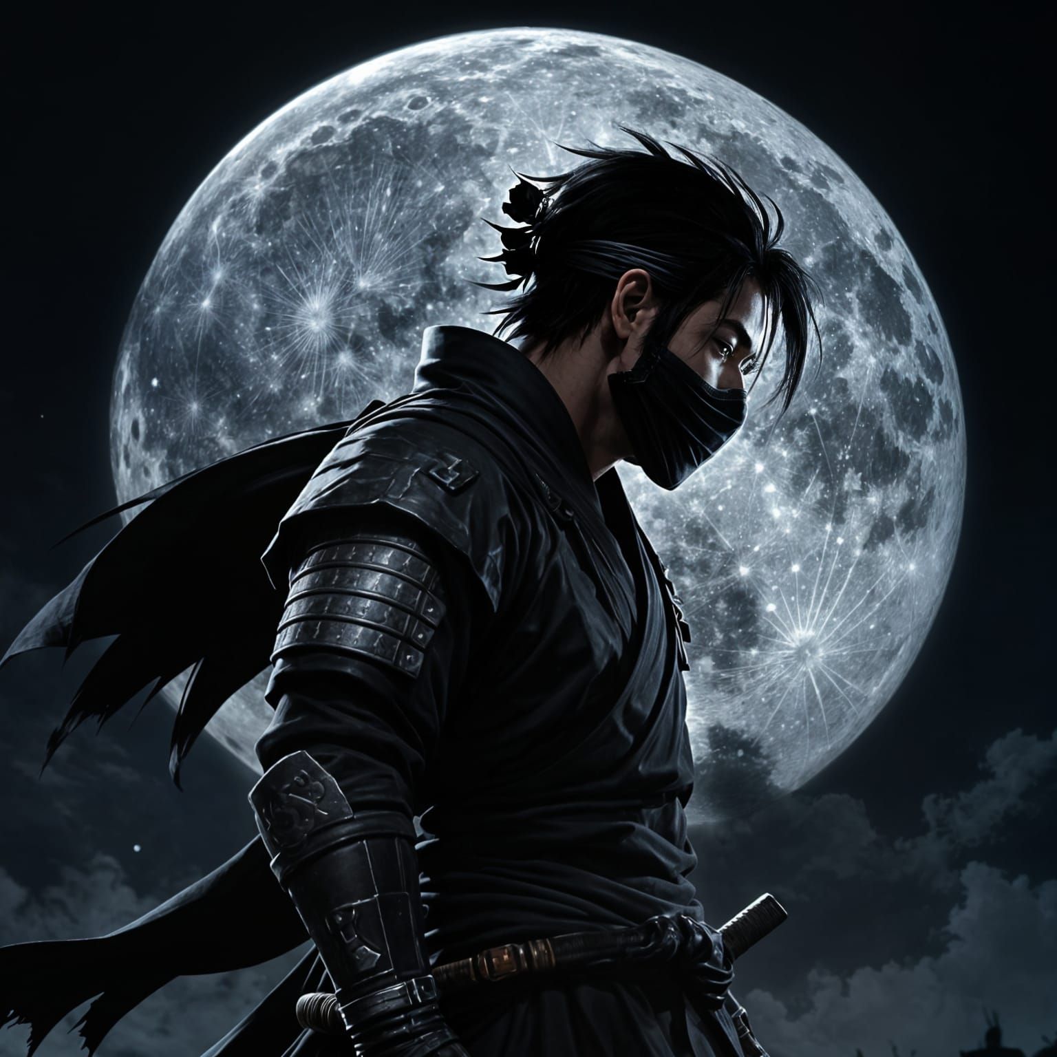 Shadowy Shinobi Silhouette Anime Digital Painting