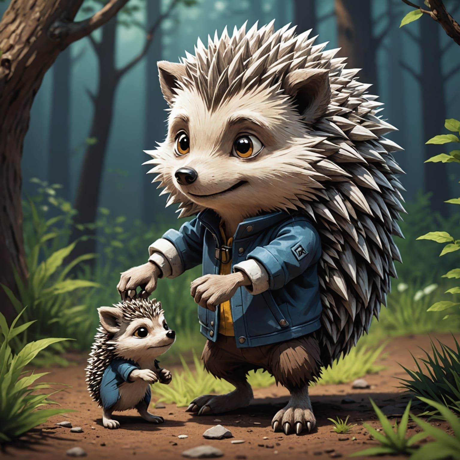 Hedgehog and Wolf Cub in Anime Style