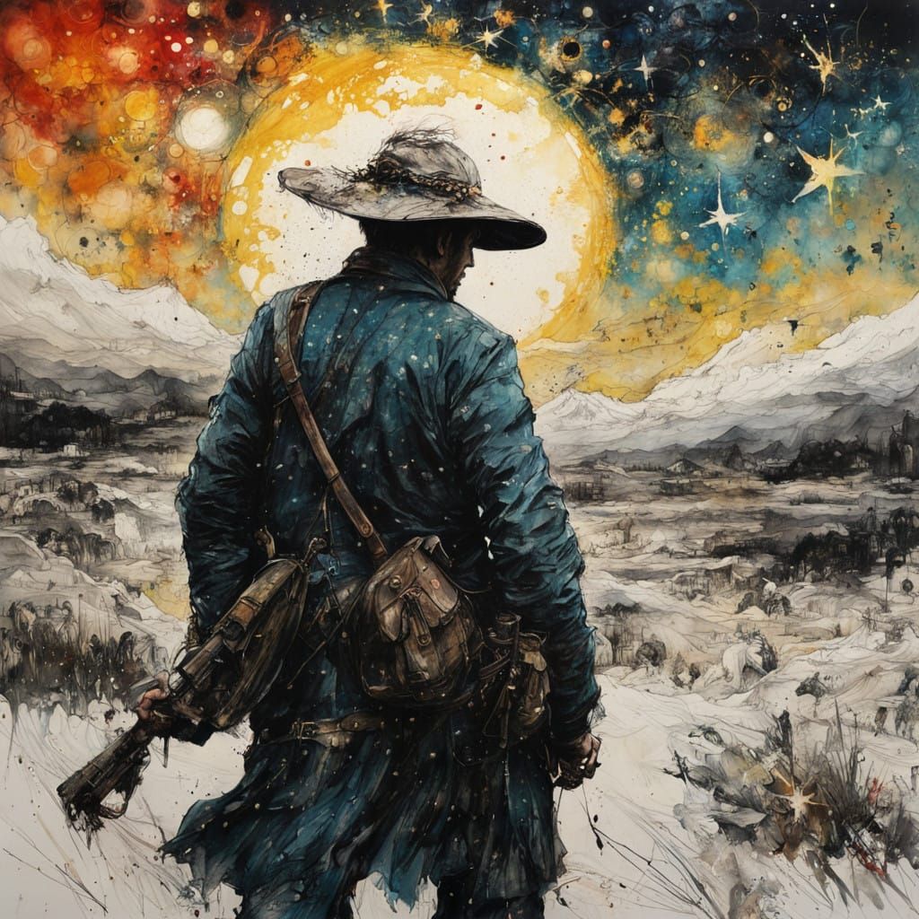 Whimsical Dark Fantasy Landscape Under Starlit Skies