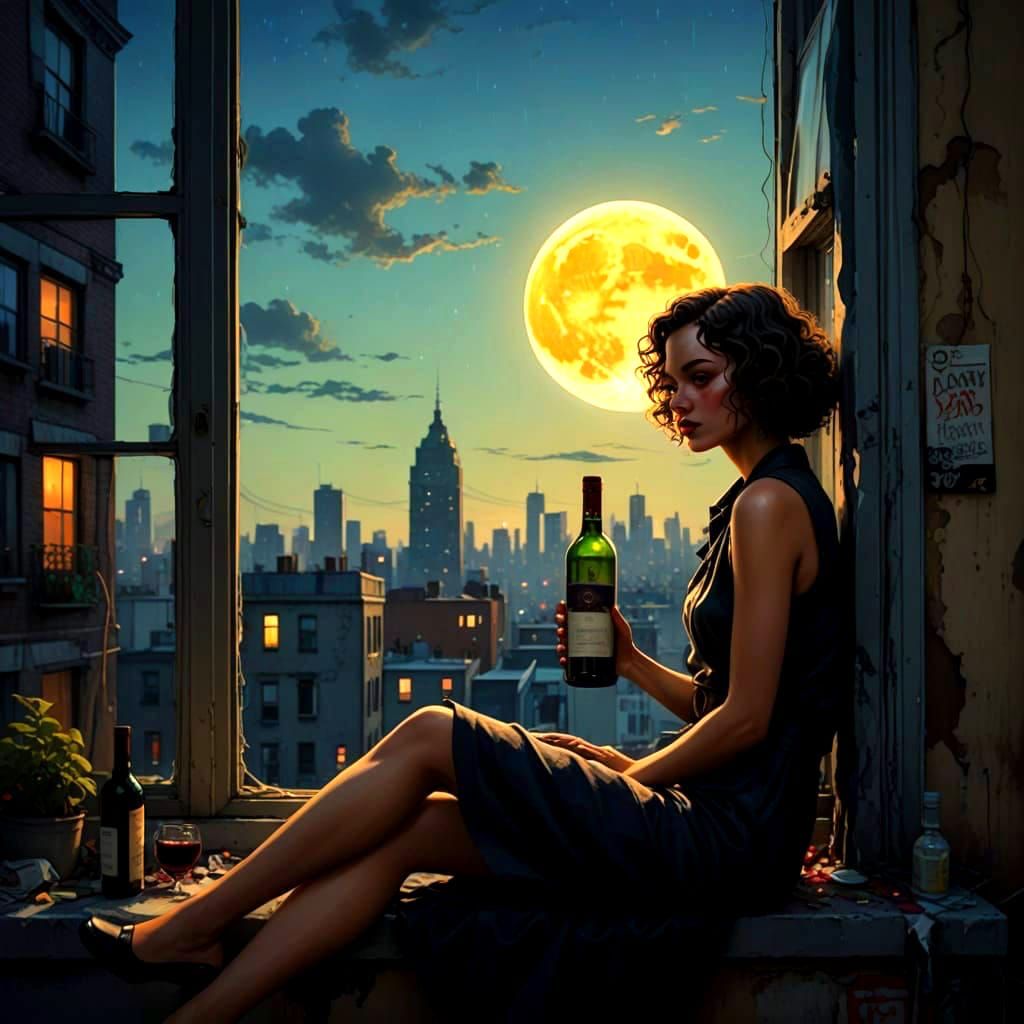 1920s Flapper Girl Seeks Solace in the City's Twilight