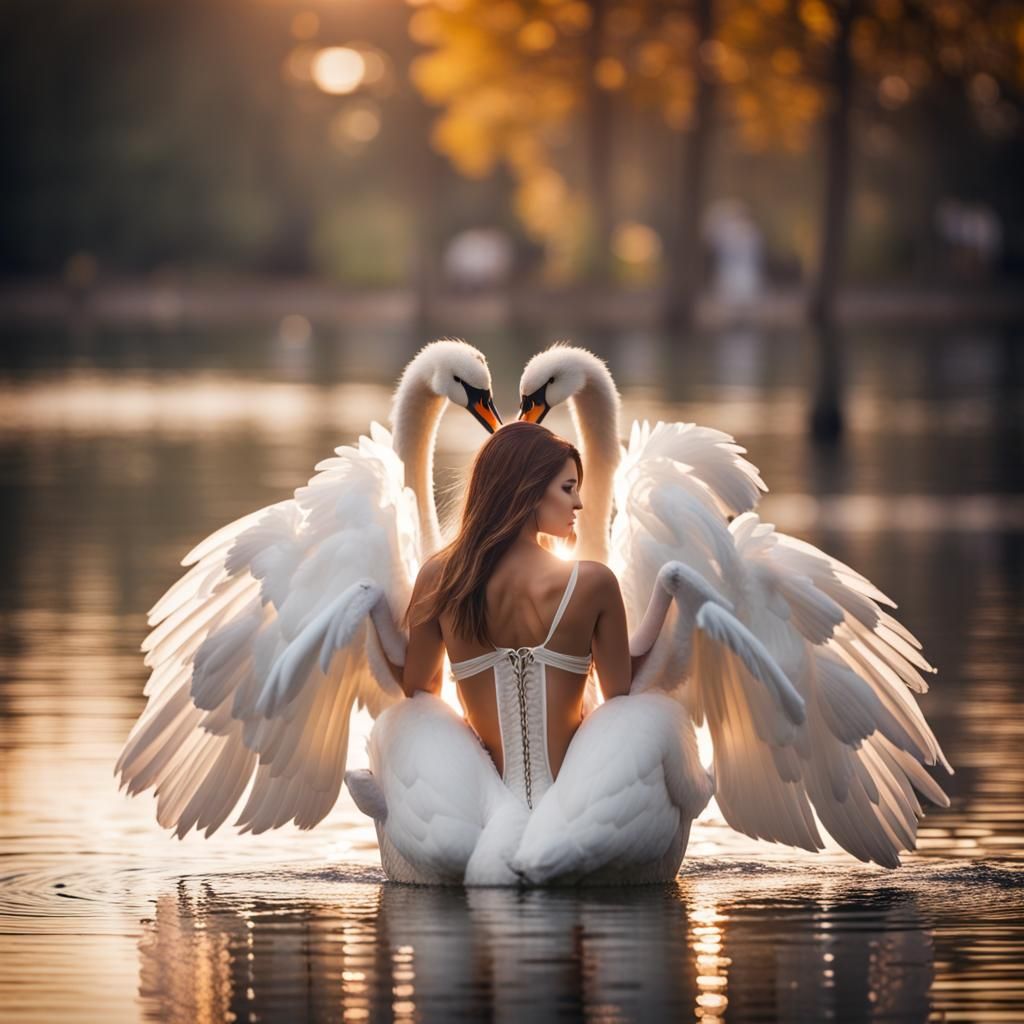 Elegant Swan Woman Portrait in Natural Lighting