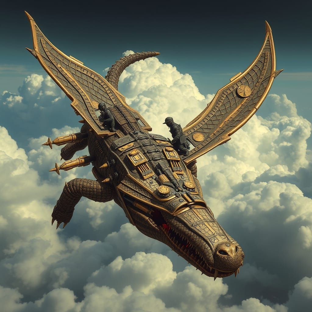 Steampunk Crocodile Bomber with Missile Launchers