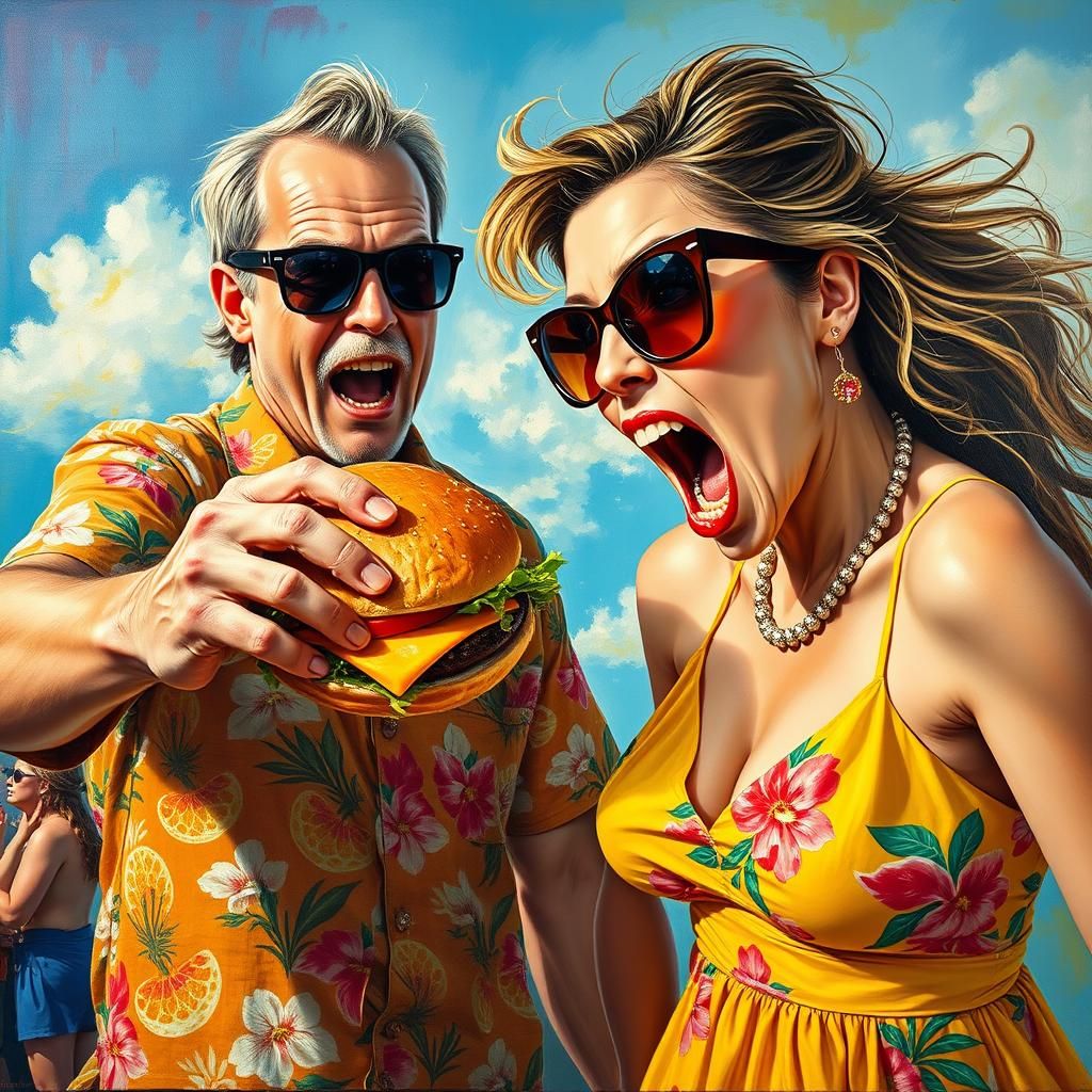 Florida Man Slaps Woman with Cheeseburger in Street Art Styl...