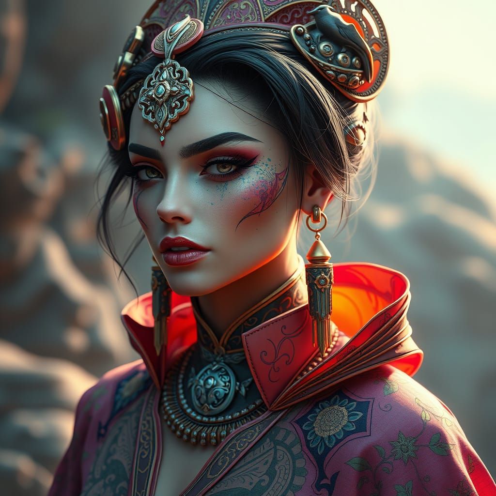 Hyperrealistic Woman in Futuristic Attire