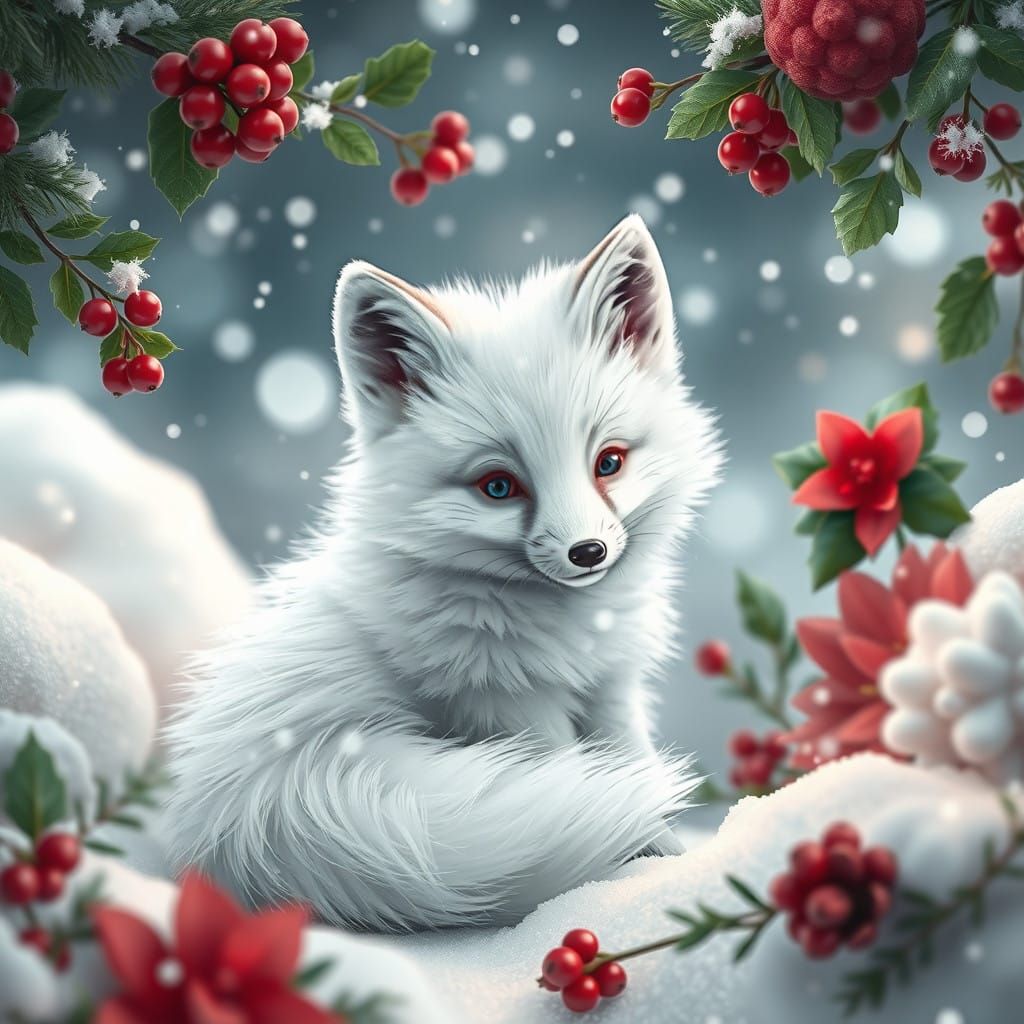 Fantasy Arctic Fox in Enchanted Winter Landscape