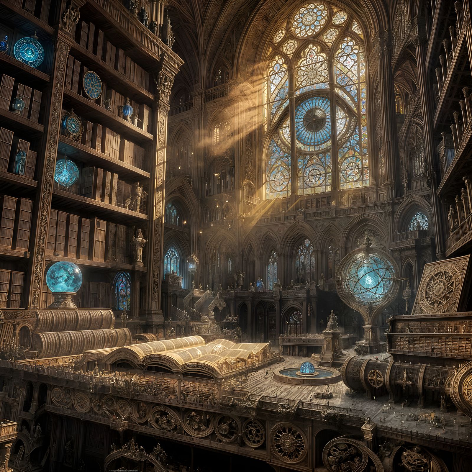 Majestic Library of Ancient Tomes and Arcane Artifacts