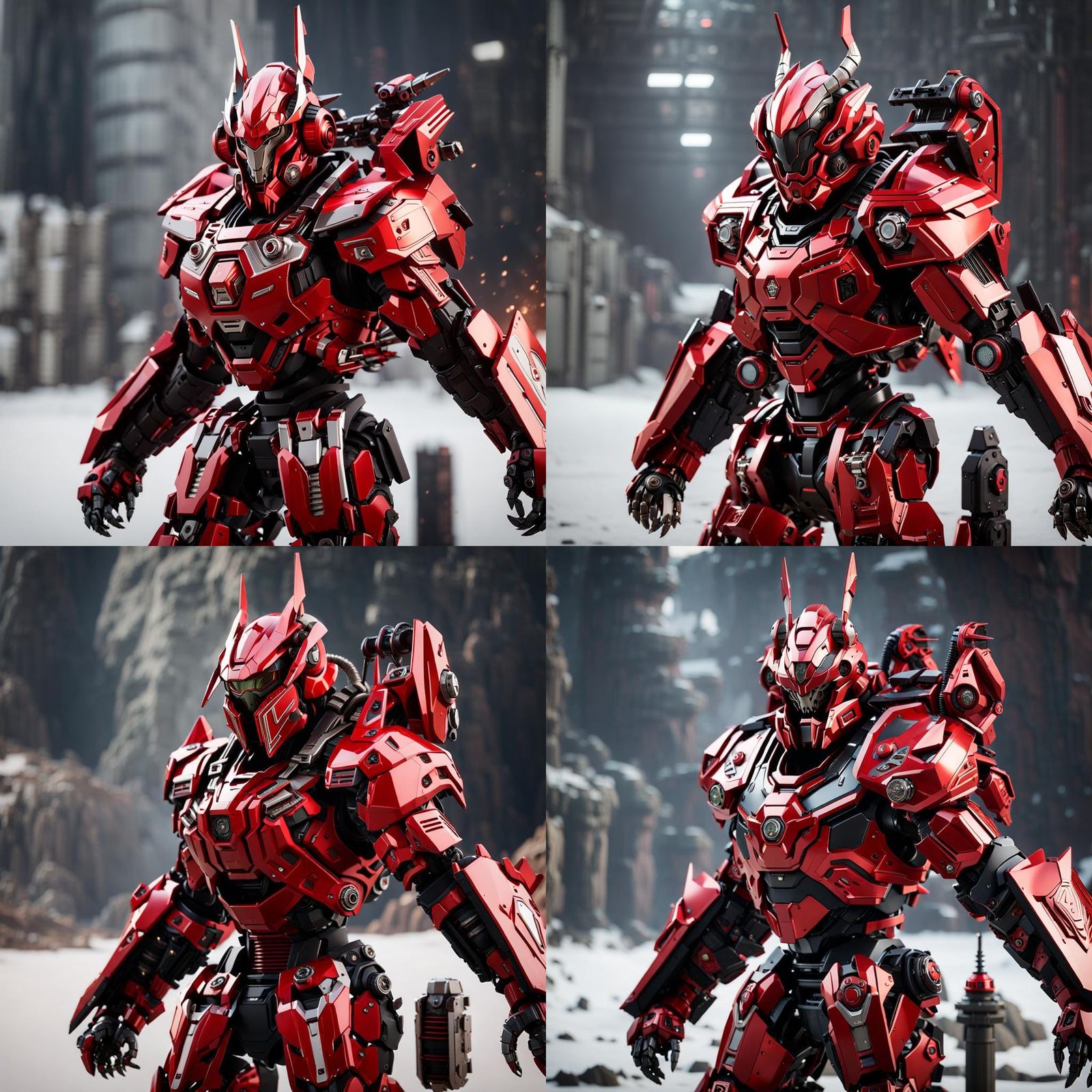 Red Dragonborn Mech in Sci-Fi Power Armor