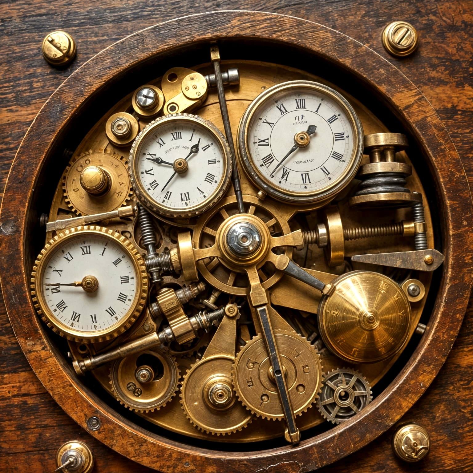 Detailed 19th Century Brass and Wood Mechanism
