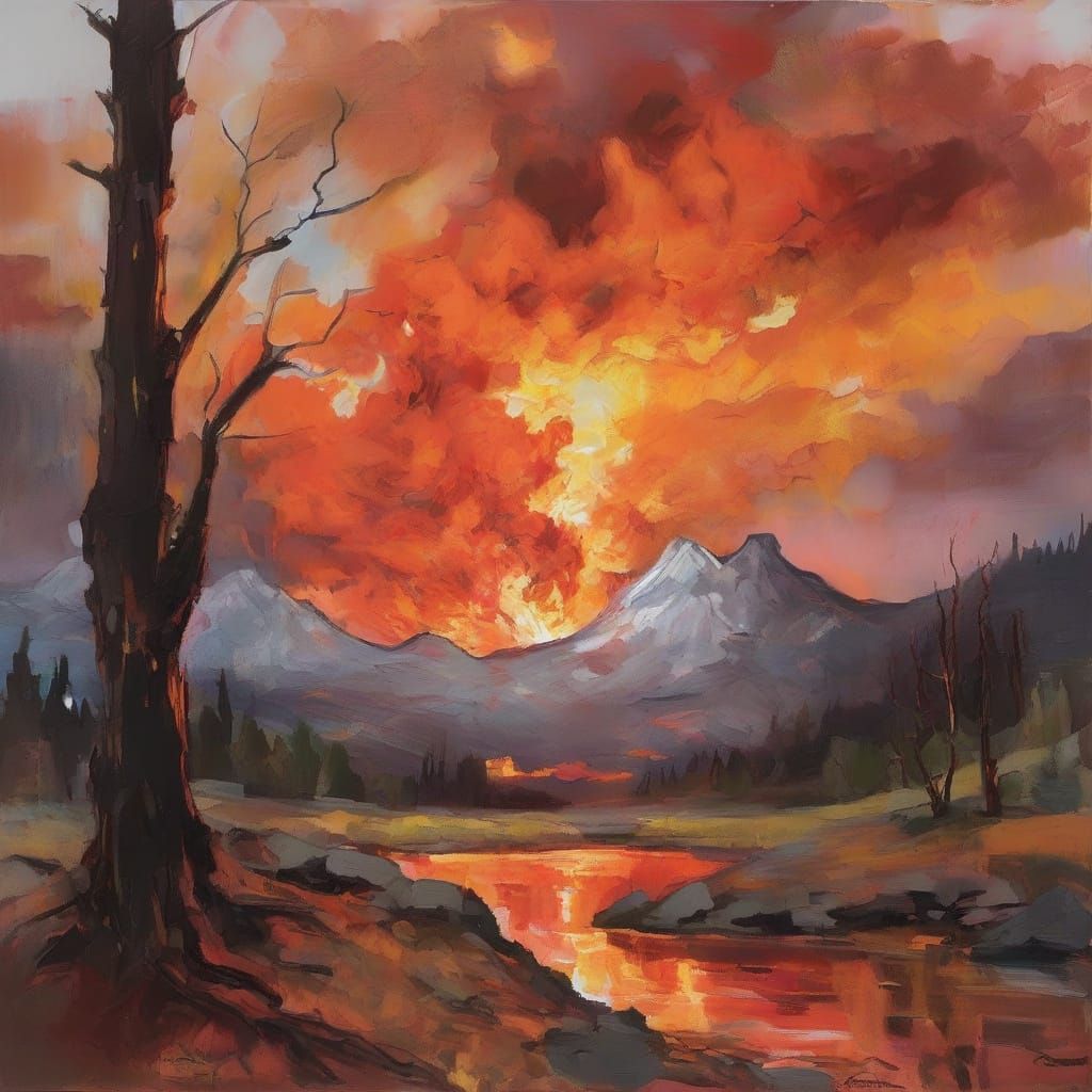 Epic Volcanic Eruption in Warm Sunset Hues