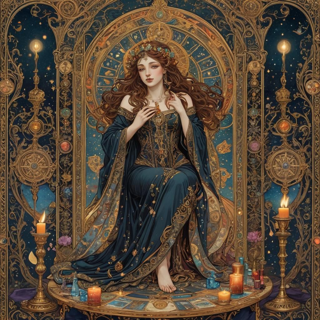 Ornate Tarot Card in Art Nouveau Style