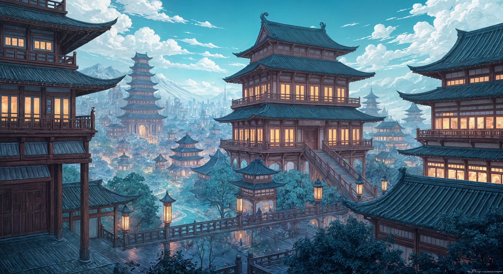 Anime Cityscape in Flat Cel-Shaded Style