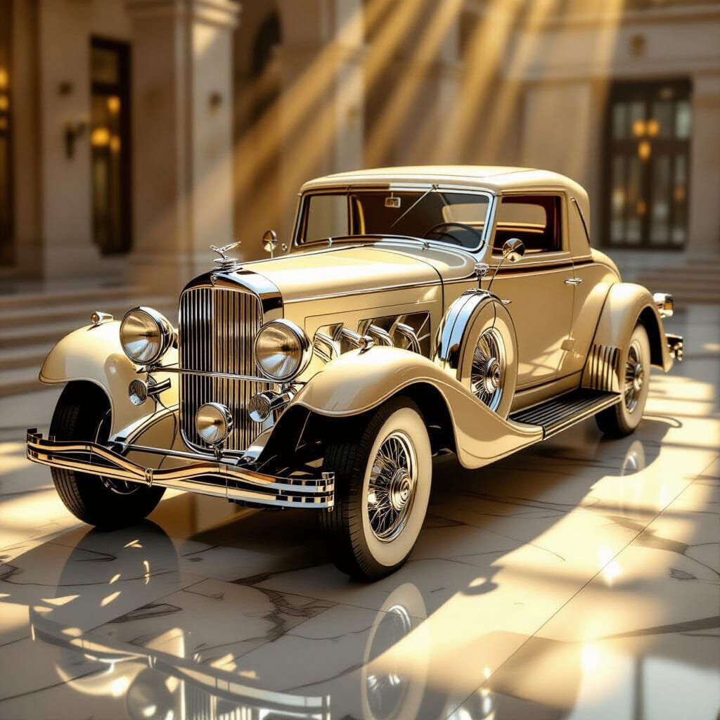 1930s Duesenberg Luxury Car in Golden Sunlight