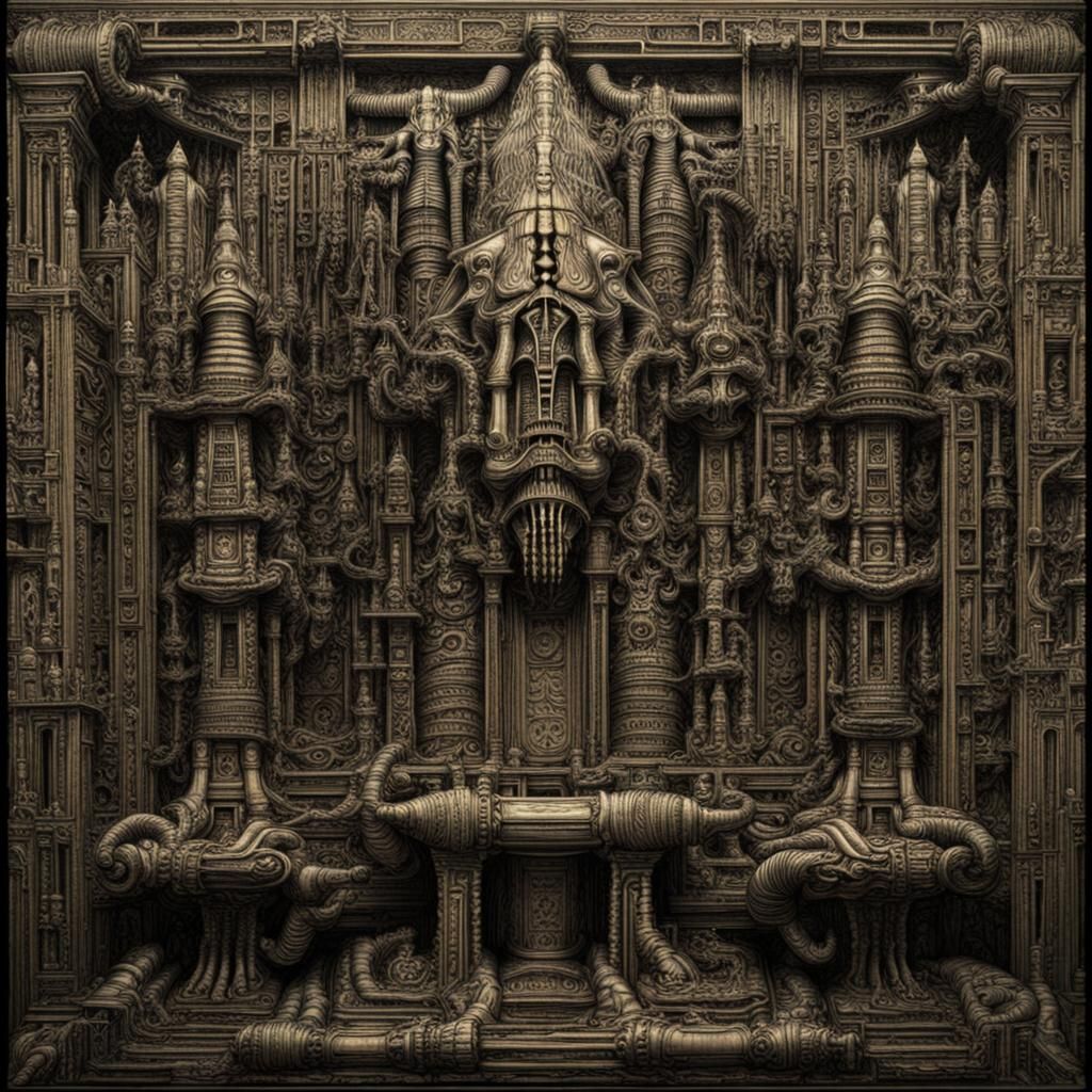 Bismuth Temple in Giger Style Tapestry