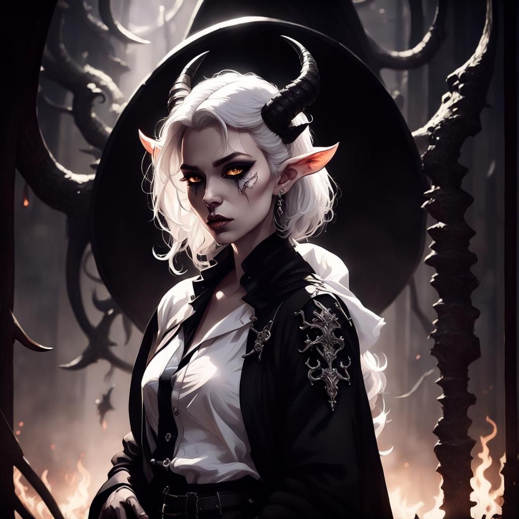 Tiefling Woman in Dramatic Lighting, Gothic Lolita Style