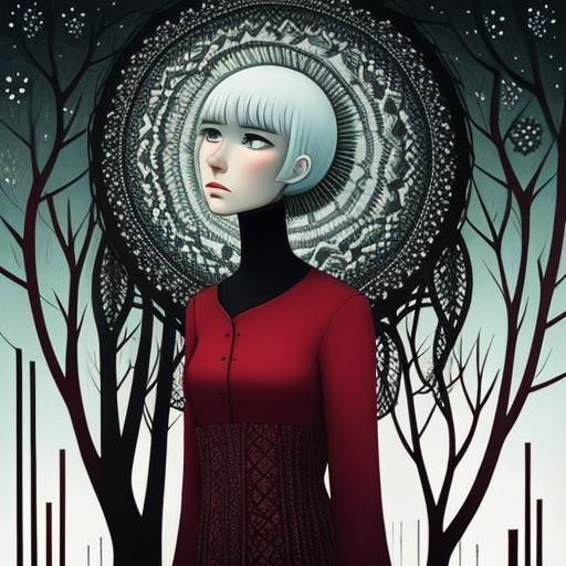 Melancholic Girl Lost in Thought: Surreal Impressionist Art