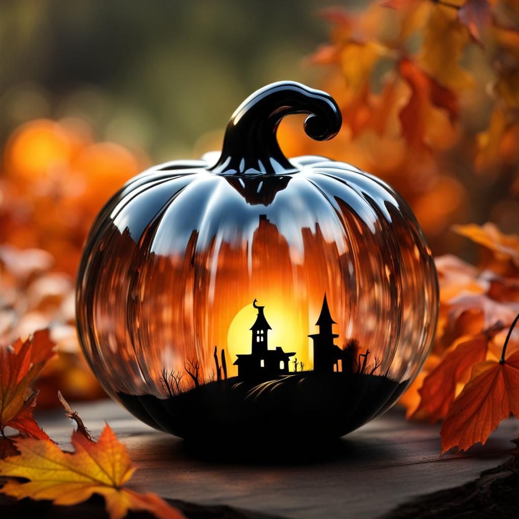 Crystal Pumpkin Candle in Fall Landscape