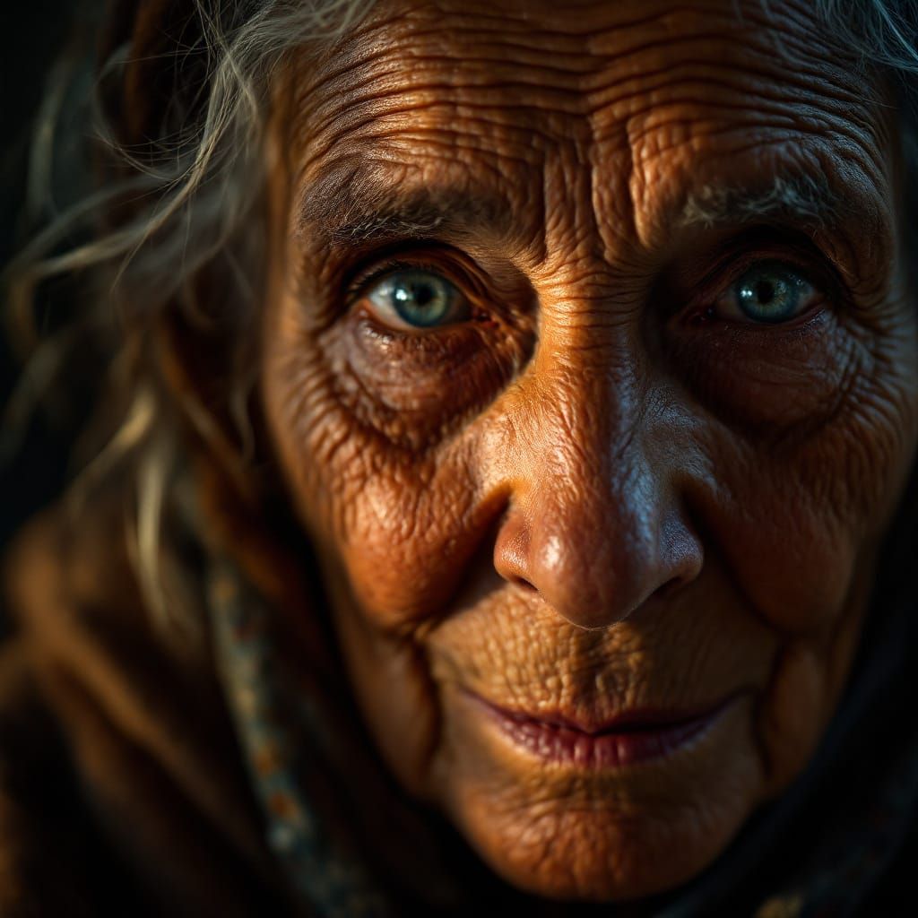 Wise Elderly Woman Portrait: Rembrandt & Leibovitz Style