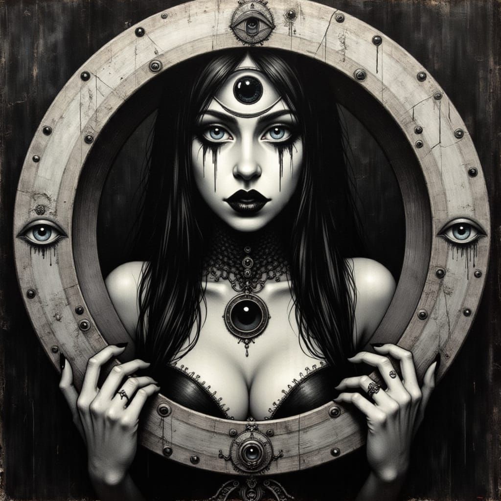 Gothic Woman with Third Eye in Oculus, Fantasy Art