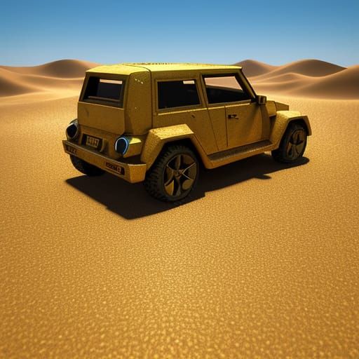 Low-Poly Car in Desert Landscape: 3D Digital Art
