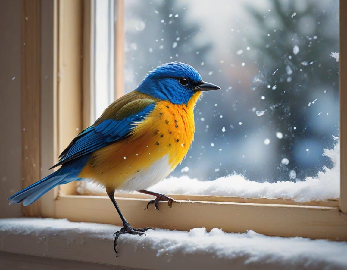 Whimsical Winter Bird in Vibrant Oil Painting Style