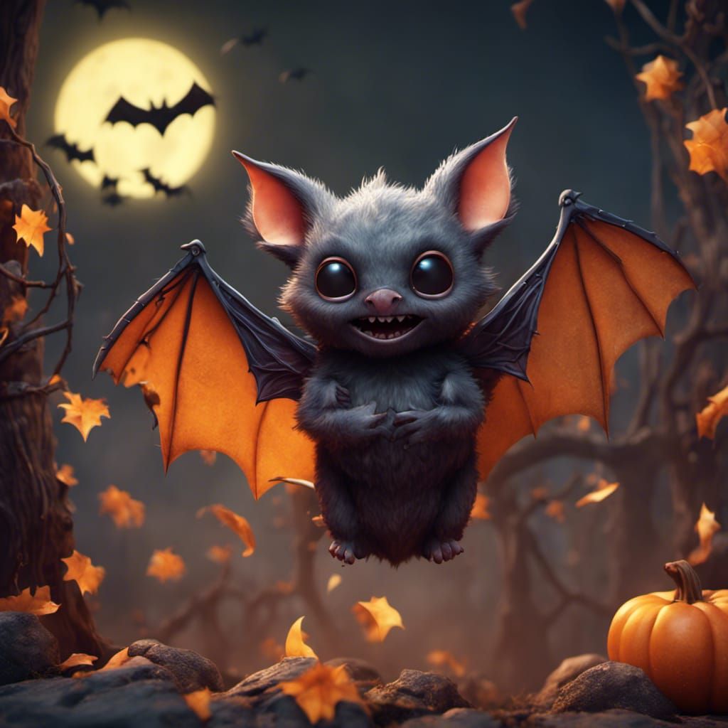 Cute Halloween Bat in Detailed Matte Painting