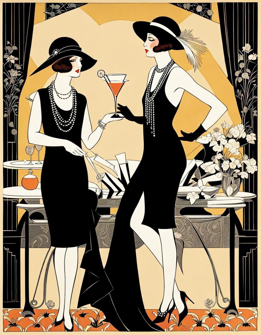 Fashionable Art Deco Cocktail Party Illustration