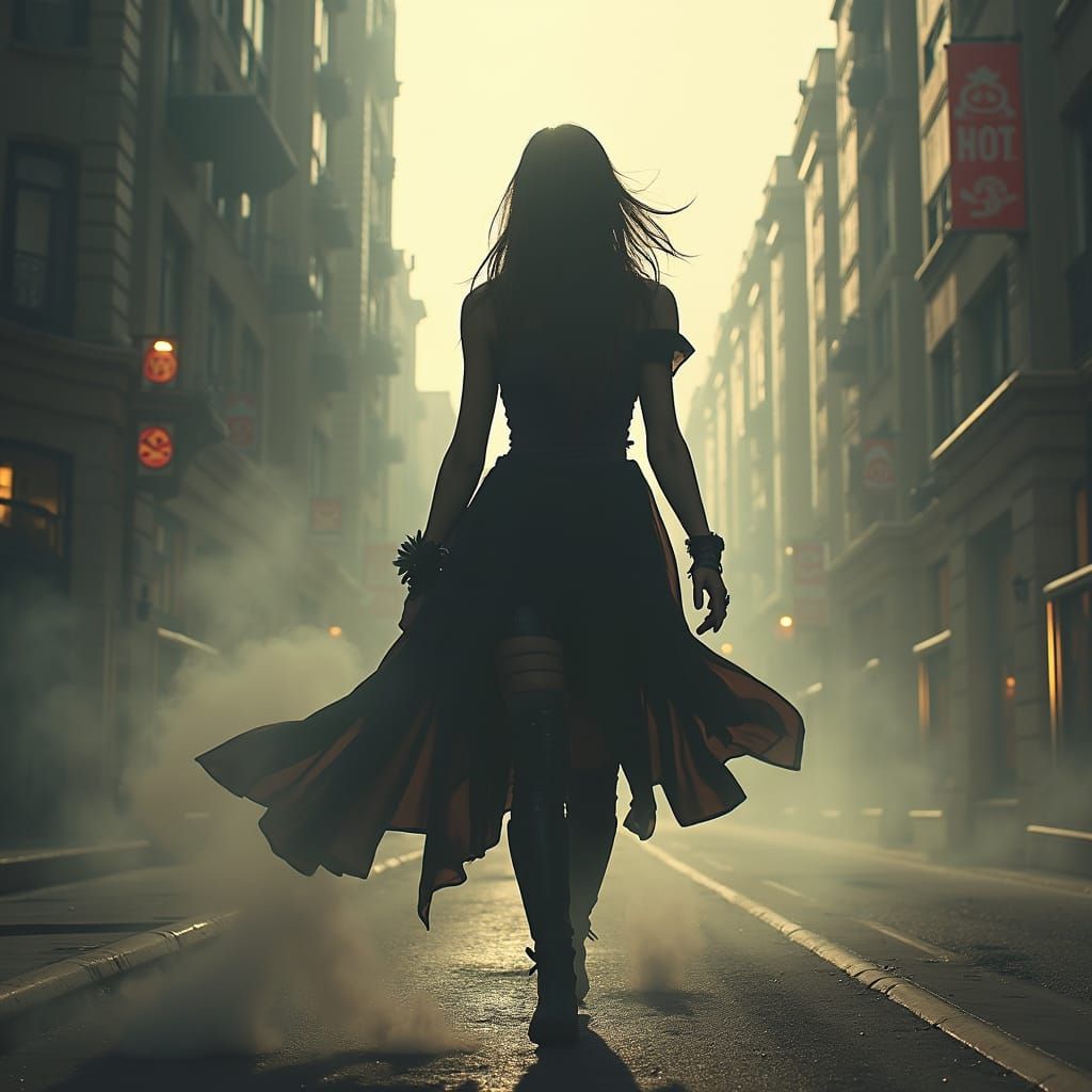 Dieselpunk Enforcer Roams Dystopian Cityscape