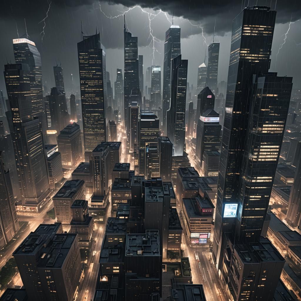 Epic Lightning Storm over Futuristic City in 3D