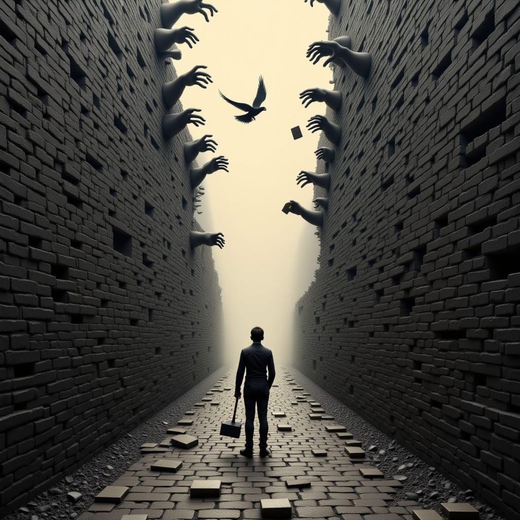 Rebellion and Liberation: Figure Breaks Through Wall