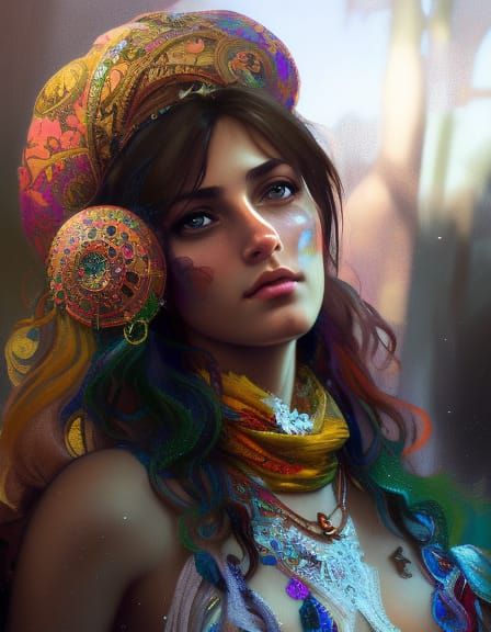 Bohemian Gypsy Portrait in Hyperdetailed Style