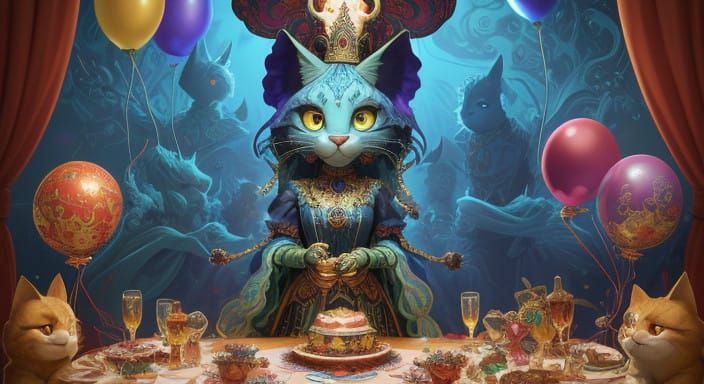 Festive Feline Fiesta in Whimsical Style