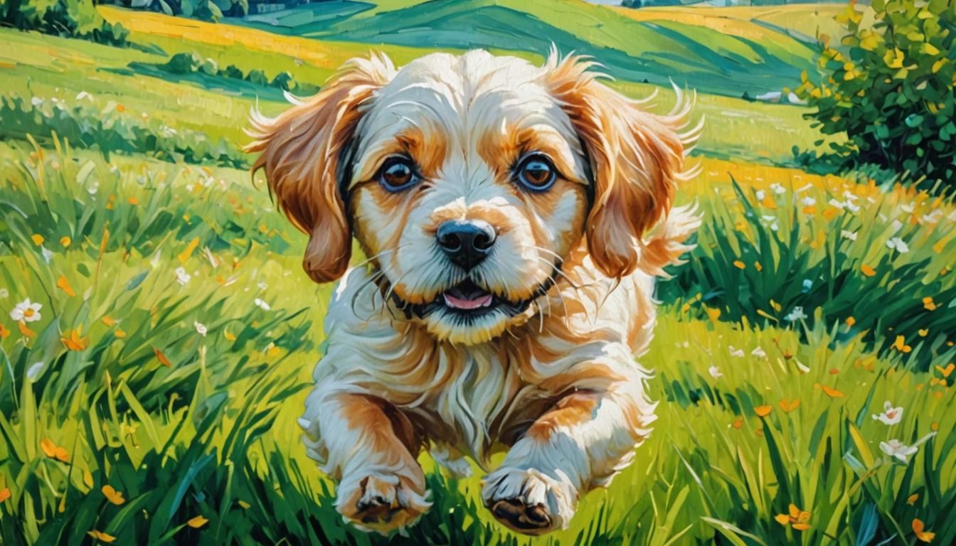 Energetic Little Dog in Impressionist Oil Painting