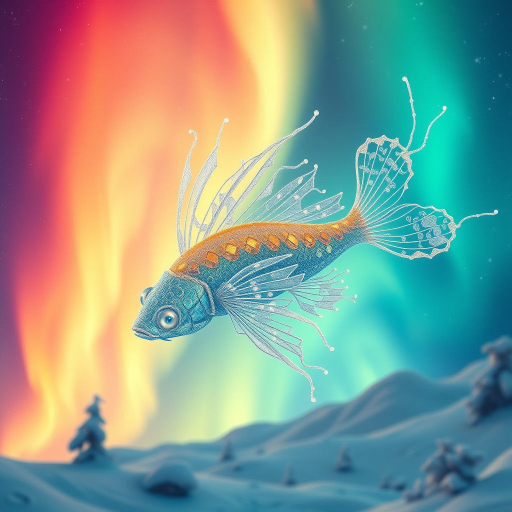 Sky Lion Fish Glides Through Northern Lights