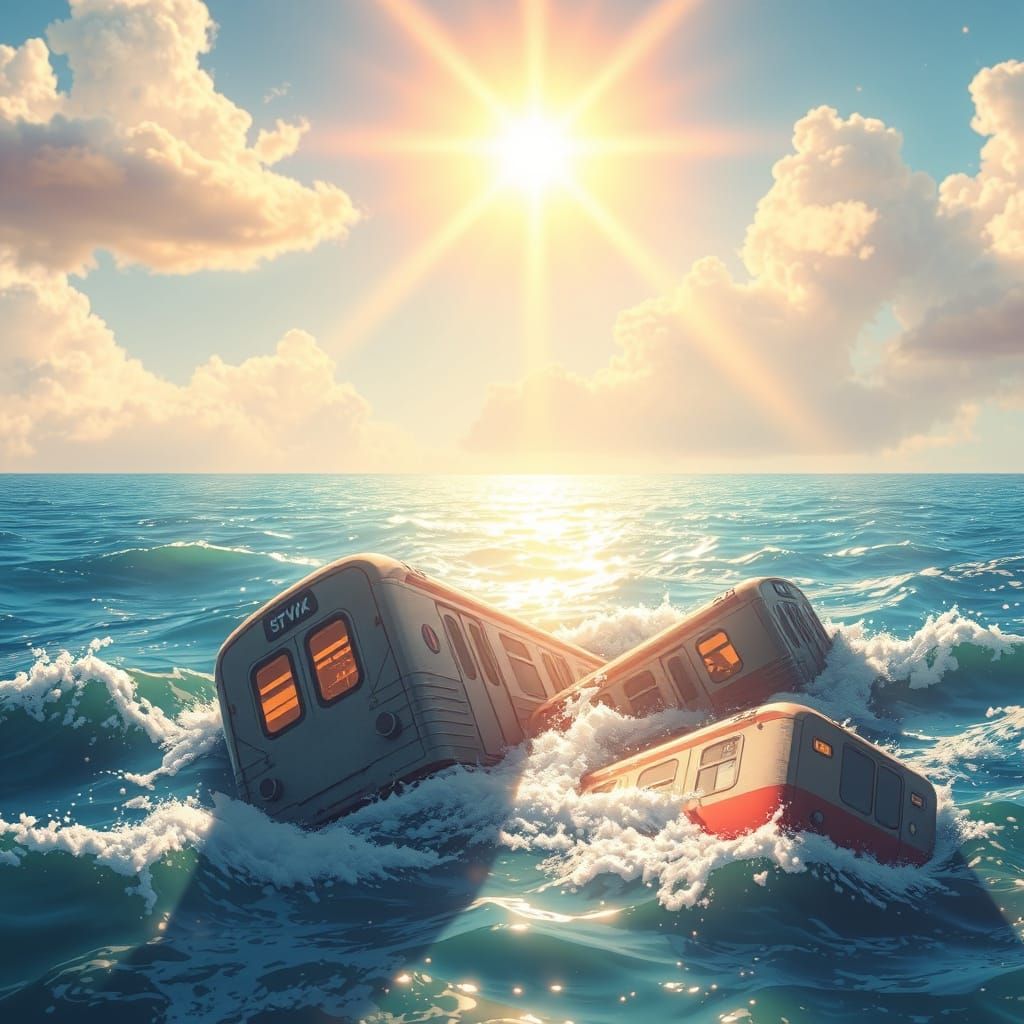 Subway Graveyard Under Ocean Sunbeams: Anime Style