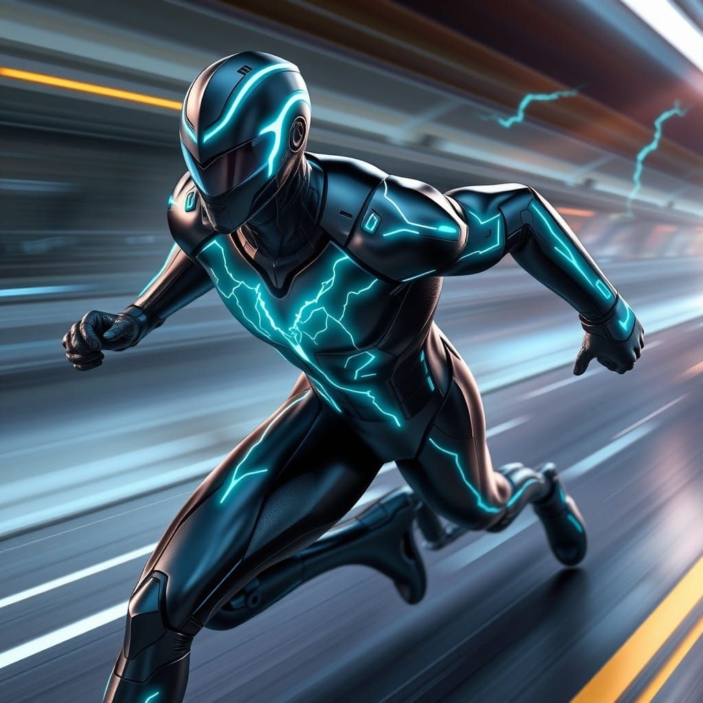 Futuristic Speedster in Neon-Lit Aerodynamic Suit